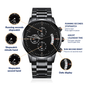 Mens Engraved Black Chronograph Watch