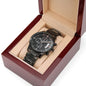 Mens Engraved Black Chronograph Watch