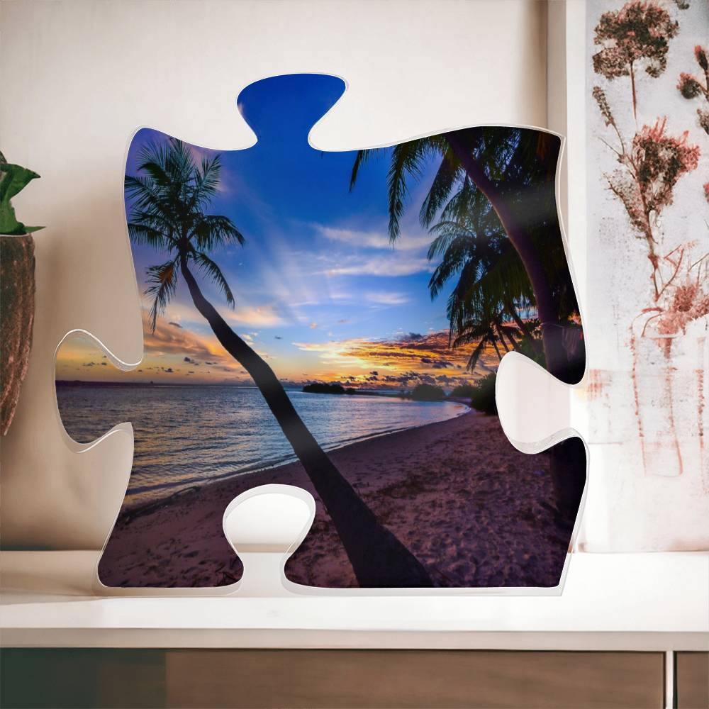 Beach Sunset with Palm Trees Puzzle Plaque