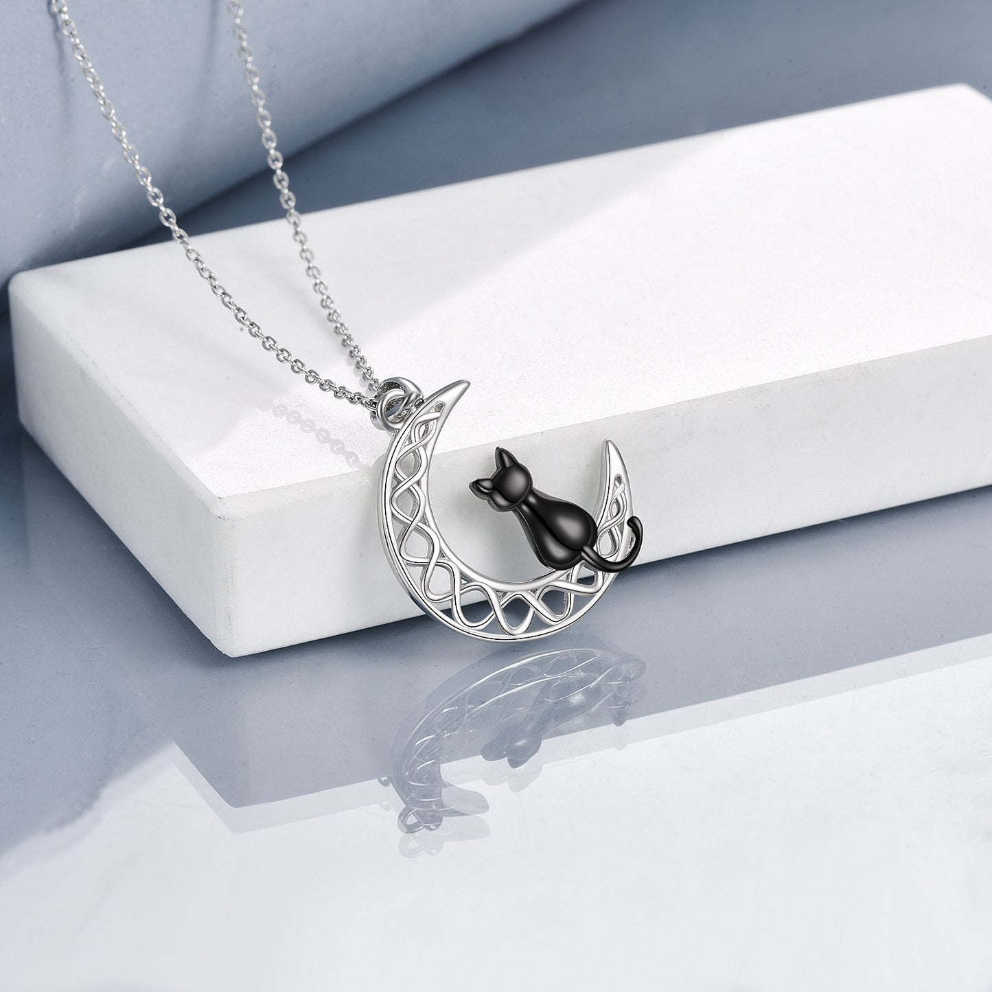 Celtic Moon Cat Necklace Sterling Silver Irish