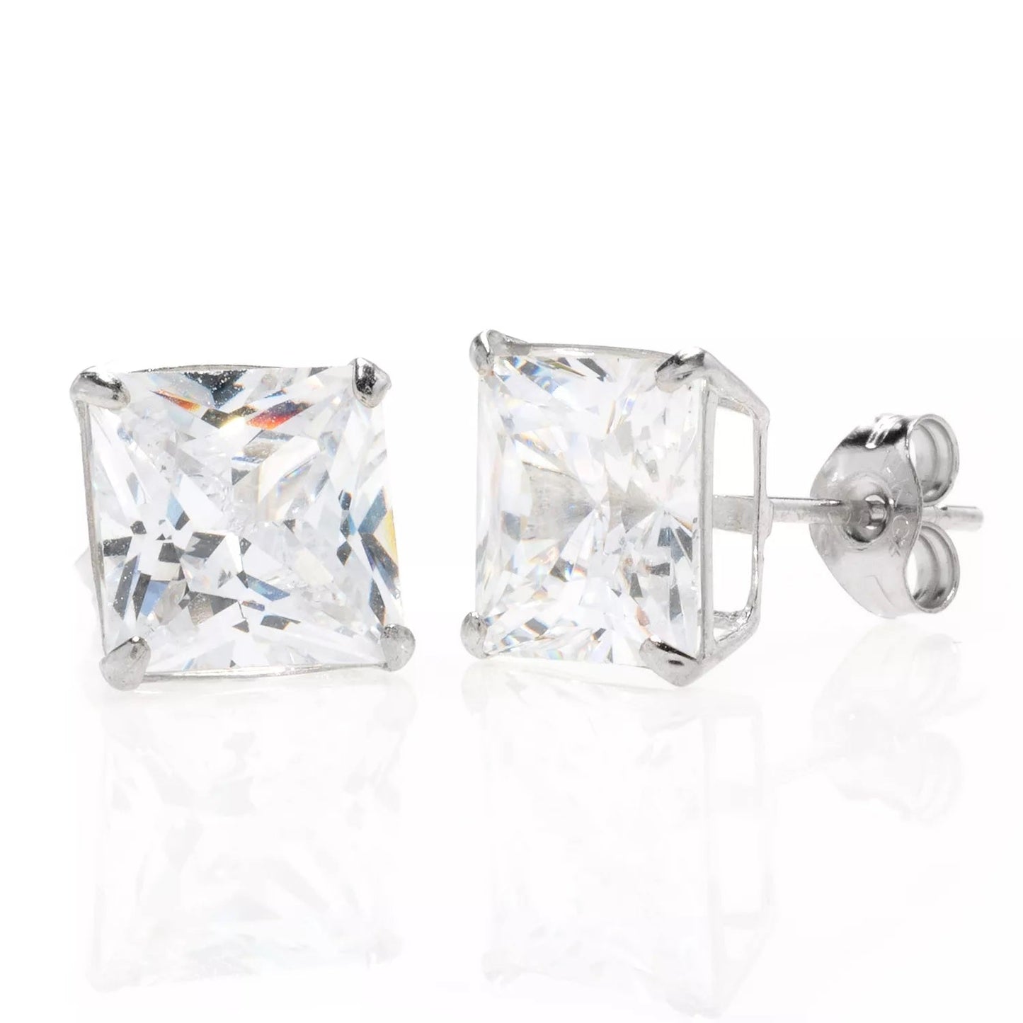 14K White Gold Square Diamond Stud Earrings