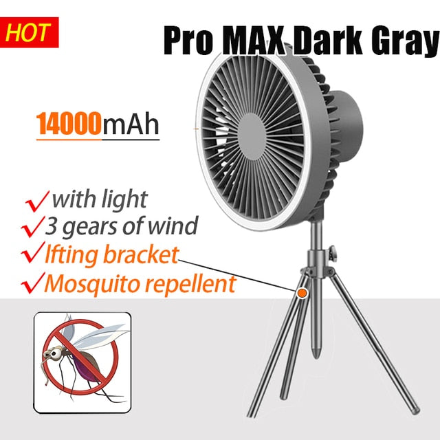 Portable Quiet Camping Fan with Stand LED Light