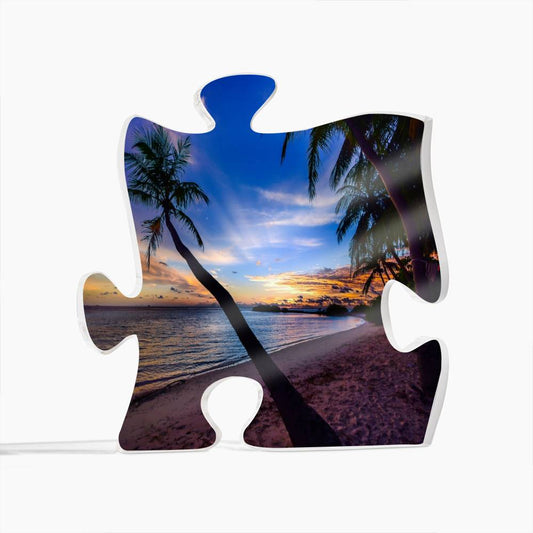 Beach Sunset with Palm Trees Puzzle Plaque