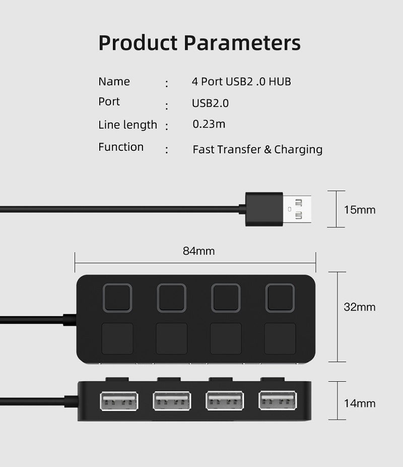 USB 2.0 HUB Multi Splitter 4 Expander Power Adapter