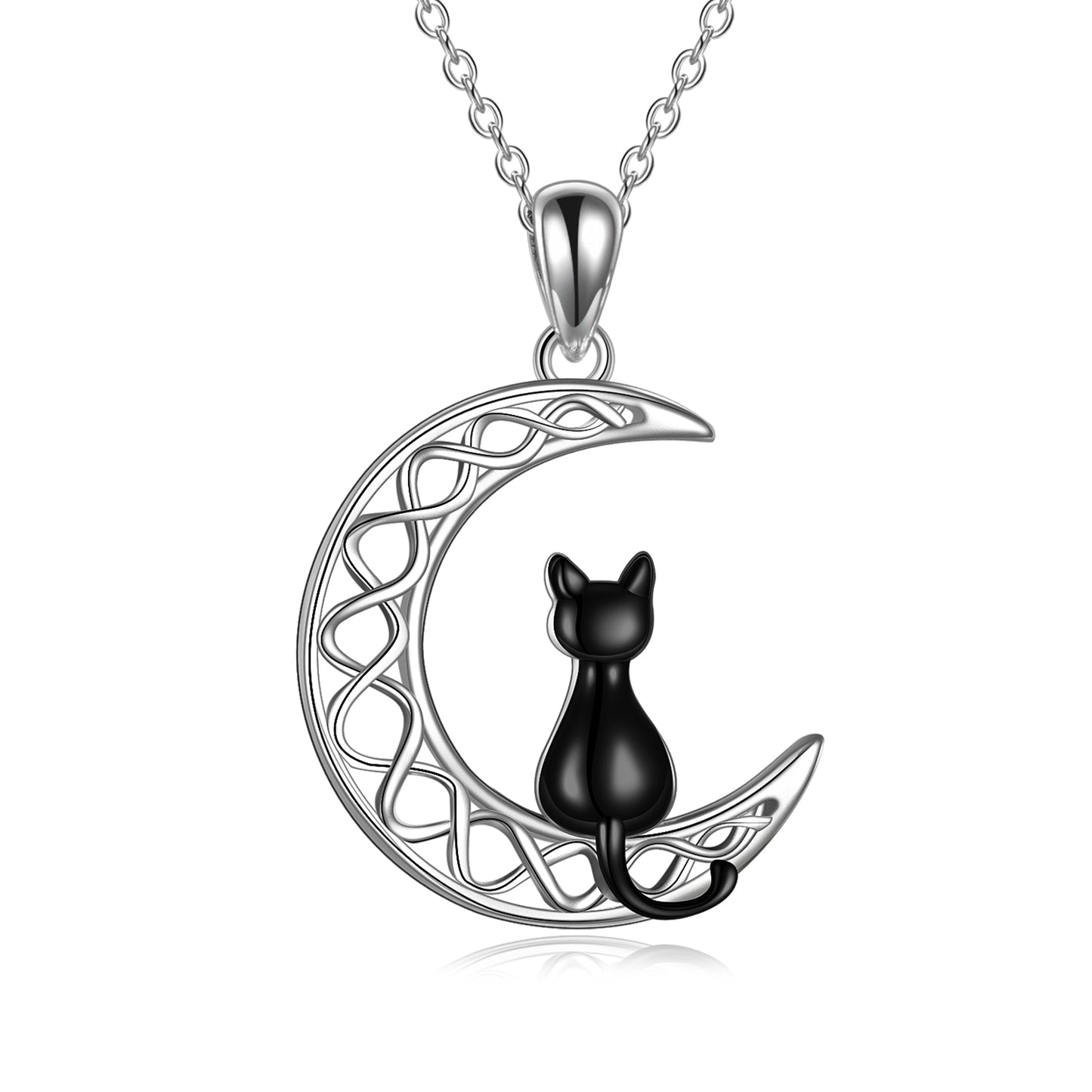 Celtic Moon Cat Necklace Sterling Silver Irish