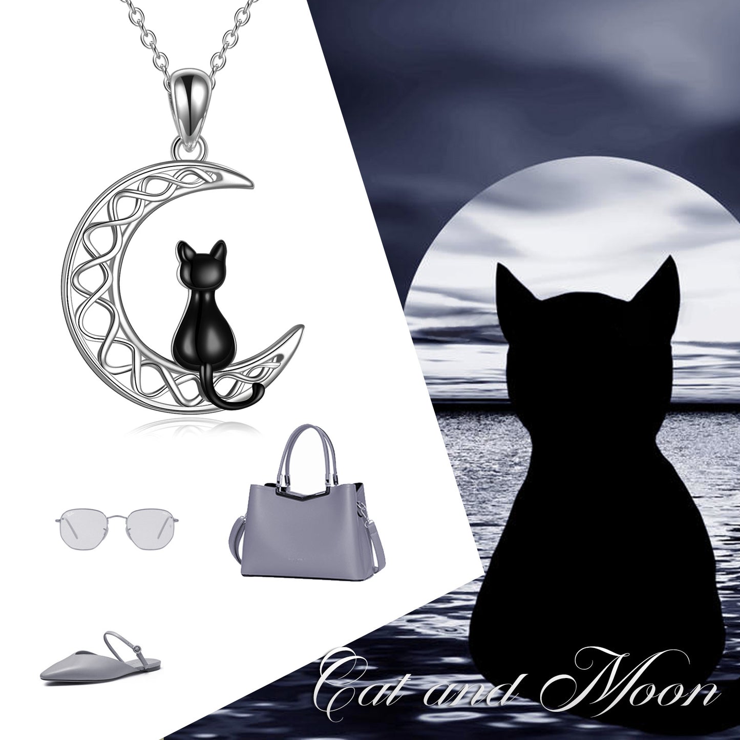 Celtic Moon Cat Necklace Sterling Silver Irish