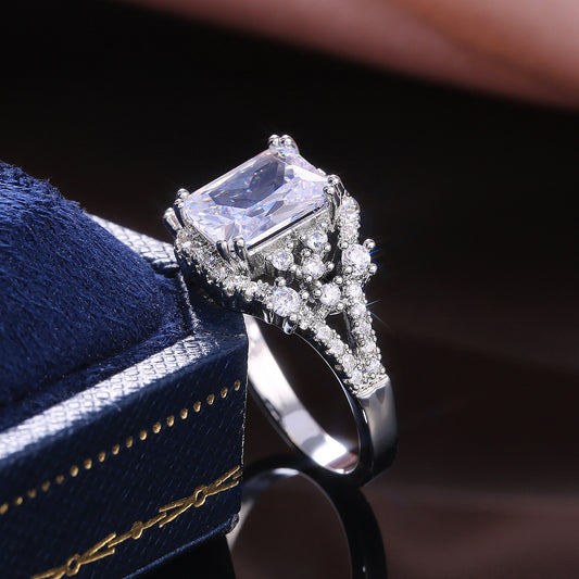 Women's Luxury Silver Princess Cut Crystal Zircon Ring