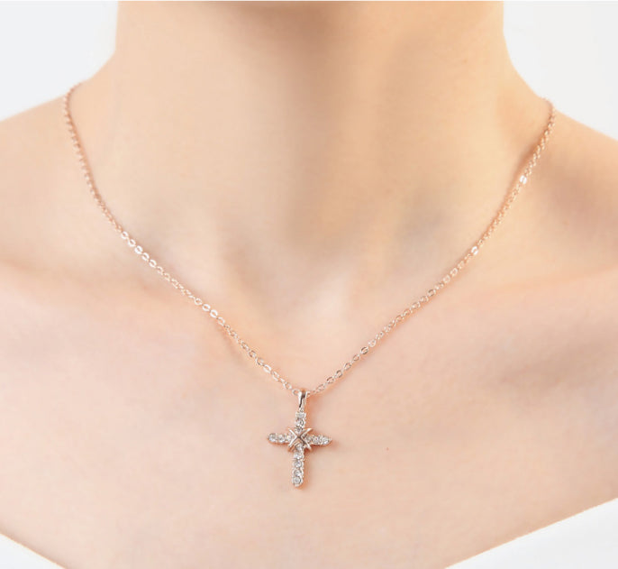 Studded Jesus Cross Necklace Clavicle Chain