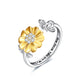 Sterling Silver Sunflower with Bee-live You Are My Sunshine Open Adjustable Ring