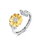Sterling Silver Sunflower with Bee-live You Are My Sunshine Open Adjustable Ring