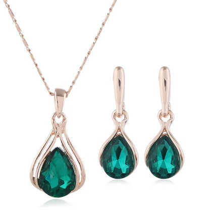 Crystal Water Drop Necklace Jewelry Set with Earrings