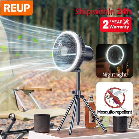 Portable Quiet Camping Fan with Stand LED Light