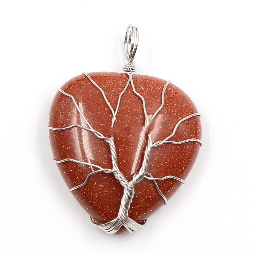 Peach Heart-shaped Lovers Pendant Natural Crystal Tree Of Life Necklace